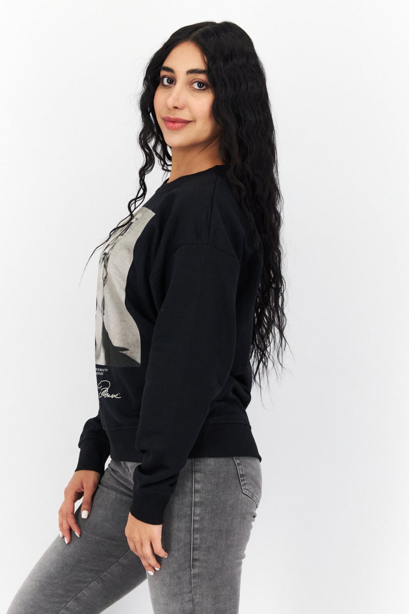 Marilyn Monroe Women Crew Neck Printed Long Sleeve Sweatshirts, Black Combo - Image 2